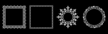 Set of decorative frames Elegant vector element for design in Eastern style, place for text. Floral black and white borders. Lace illustration for invitations and greeting cards.のイラスト素材