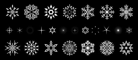 Snowflakes icon collection. Graphic modern black and white ornament.のイラスト素材