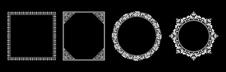 Set of decorative frames Elegant vector element for design in Eastern style, place for text. Floral black and white borders. Lace illustration for invitations and greeting cards.のイラスト素材