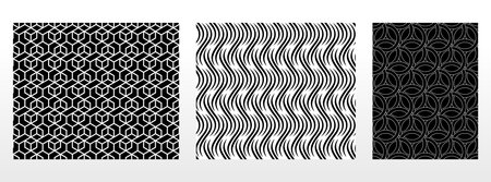 Geometric set of seamless black and white patterns. Simple vector graphics.のイラスト素材
