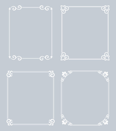 Set of decorative frames Elegant vector element for design in Eastern style, place for text. Floral gray and white borders. Lace illustration for invitations and greeting cardsのイラスト素材