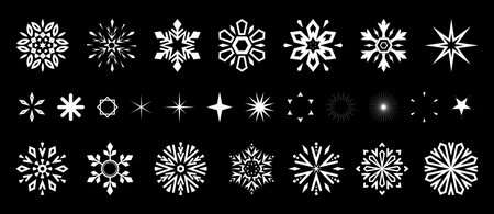 Snowflakes icon collection. Graphic modern black and white ornament,のイラスト素材