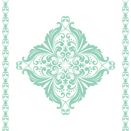 Damask graphic ornament. Floral design element. Green and white vector patternのイラスト素材