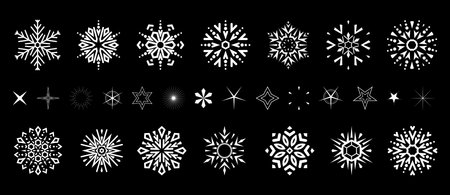 Snowflakes icon collection. Graphic modern black and white ornament.のイラスト素材