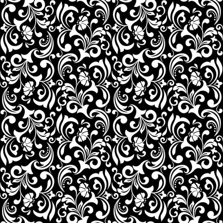Floral pattern. Vintage wallpaper in the Baroque style. Seamless vector background. White and black ornament for fabric, wallpaper, packaging. Ornate Damask flower ornament.のイラスト素材