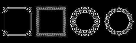 Set of decorative frames Elegant vector element for design in Eastern style, place for text. Floral black and white borders. Lace illustration for invitations and greeting cards.のイラスト素材