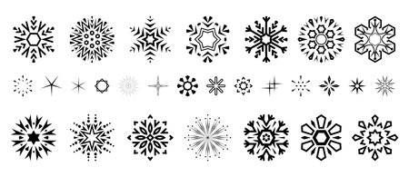 Snowflakes icon collection. Graphic modern black and white ornament.のイラスト素材