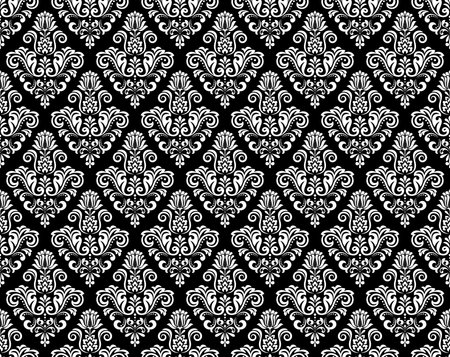 Floral pattern. Vintage wallpaper in the Baroque style. Seamless vector background. White and black ornament for fabric, wallpaper, packaging. Ornate Damask flower ornament.のイラスト素材