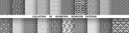 Geometric set of seamless black and white patterns. Simple vector graphics.のイラスト素材