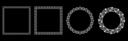 Set of decorative frames Elegant vector element for design in Eastern style, place for text. Floral black and white borders. Lace illustration for invitations and greeting cards.のイラスト素材