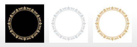 Set of decorative frames Elegant vector element for design in Eastern style, place for text. Floral black, golden and gray borders. Lace illustration for invitations and greeting cardsのイラスト素材