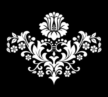 Damask graphic ornament. Floral design element. Black and white vector pattern.のイラスト素材