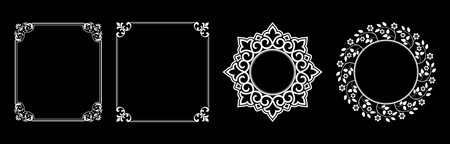 Set of decorative frames Elegant vector element for design in Eastern style, place for text. Floral black and white borders. Lace illustration for invitations and greeting cards.のイラスト素材