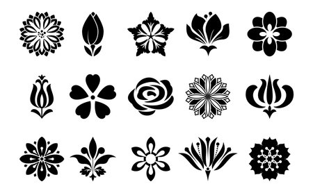 Flowers icon set. Flowers isolated on transparent background. Flowers in modern simple. Cute round flower plant nature collection. Vector illustratorのイラスト素材
