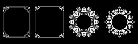 Set of decorative frames Elegant vector element for design in Eastern style, place for text. Floral black and white borders. Lace illustration for invitations and greeting cards.のイラスト素材