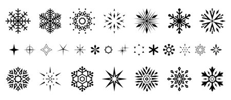 Snowflakes icon collection. Graphic modern black and white ornament.のイラスト素材