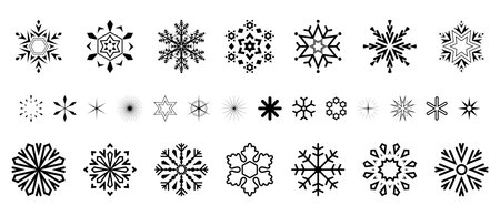 Snowflakes icon collection. Graphic modern black and white ornament.のイラスト素材