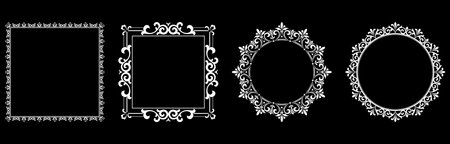 Set of decorative frames Elegant vector element for design in Eastern style, place for text. Floral black and white borders. Lace illustration for invitations and greeting cards.のイラスト素材