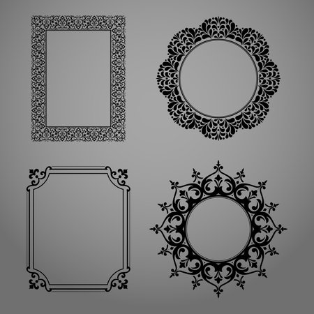 Set of decorative frames Elegant vector element for design in Eastern style, place for text. Floral black and gray borders. Lace illustration for invitations and greeting cardsのイラスト素材