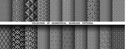 Geometric set of seamless black and gray patterns. Simple vector graphicsのイラスト素材