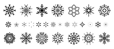 Snowflakes icon collection. Graphic modern black and white ornament.のイラスト素材