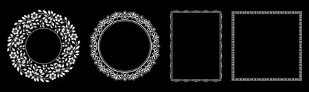 Set of decorative frames Elegant vector element for design in Eastern style, place for text. Floral black and white borders. Lace illustration for invitations and greeting cards.のイラスト素材
