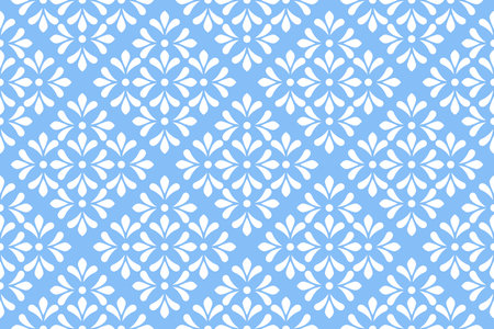 Flower geometric pattern. Seamless vector background. White and blue ornament. Ornament for fabric, wallpaper, packaging. Decorative printのイラスト素材