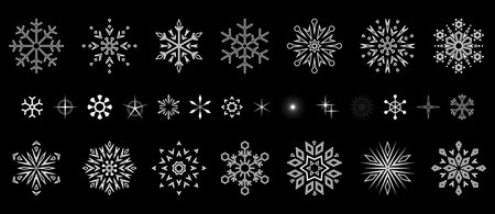 Snowflakes icon collection. Graphic modern black and white ornament.のイラスト素材