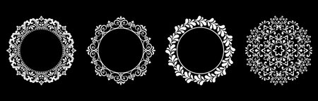 Set of decorative frames Elegant vector element for design in Eastern style, place for text. Floral black and white borders. Lace illustration for invitations and greeting cards.のイラスト素材