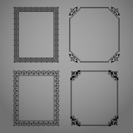 Set of decorative frames Elegant vector element for design in Eastern style, place for text. Floral black and gray borders. Lace illustration for invitations and greeting cardsのイラスト素材