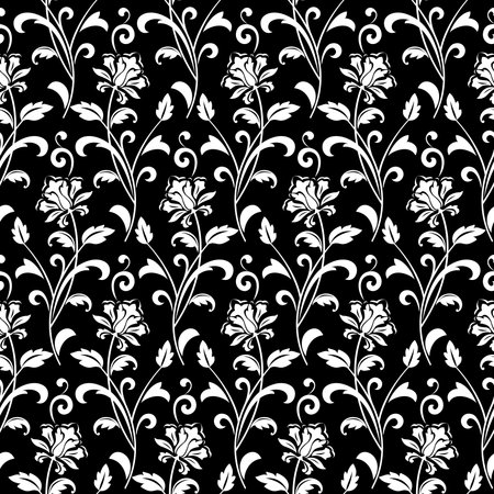 Flower pattern. Seamless white and black ornament. Graphic vector background.のイラスト素材