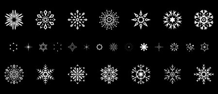 Snowflakes icon collection. Graphic modern black and white ornament.のイラスト素材