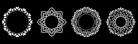 Set of decorative frames Elegant vector element for design in Eastern style, place for text. Floral black and white borders. Lace illustration for invitations and greeting cards.のイラスト素材