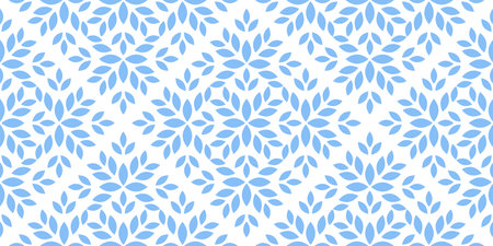 Flower geometric pattern. Seamless vector background. White and blue ornament. Ornament for fabric, wallpaper, packaging. Decorative printのイラスト素材