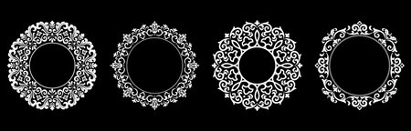 Set of decorative frames Elegant vector element for design in Eastern style, place for text. Floral black and white borders. Lace illustration for invitations and greeting cards.のイラスト素材