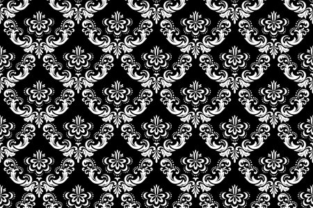 Floral pattern. Vintage wallpaper in the Baroque style. Seamless vector background. White and black ornament for fabric, wallpaper, packaging. Ornate Damask flower ornament.のイラスト素材