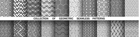 Geometric set of seamless black and white patterns. Simple vector graphics.のイラスト素材