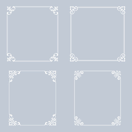 Set of decorative frames Elegant vector element for design in Eastern style, place for text. Floral gray and white borders. Lace illustration for invitations and greeting cardsのイラスト素材