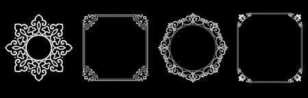 Set of decorative frames Elegant vector element for design in Eastern style, place for text. Floral black and white borders. Lace illustration for invitations and greeting cards.のイラスト素材