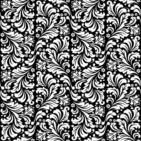 Floral pattern. Vintage wallpaper in the Baroque style. Seamless vector background. White and black ornament for fabric, wallpaper, packaging. Ornate Damask flower ornament.のイラスト素材