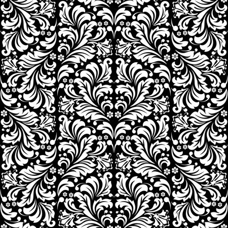 Wallpaper in the style of Baroque. Seamless vector background. White and black floral ornament. Graphic pattern for fabric, wallpaper, packaging. Ornate Damask flower ornament.のイラスト素材