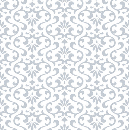 Wallpaper in the style of Baroque. Seamless vector background. White and gray floral ornament. Graphic pattern for fabric, wallpaper, packaging. Ornate Damask flower ornamentのイラスト素材