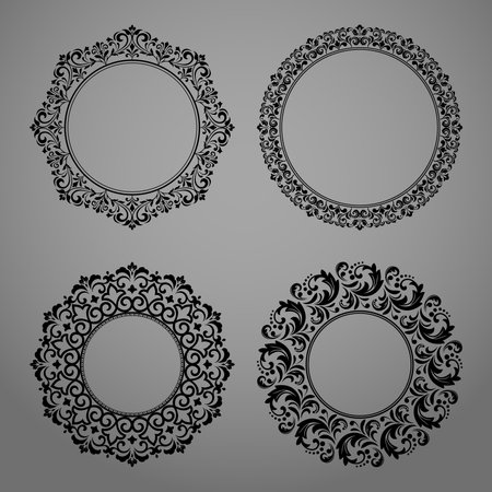 Set of decorative frames Elegant vector element for design in Eastern style, place for text. Floral black and gray borders. Lace illustration for invitations and greeting cardsのイラスト素材