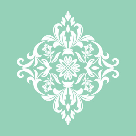 Damask graphic ornament. Floral design element. Green and white vector patternのイラスト素材