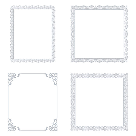 Set of decorative frames Elegant vector element for design in Eastern style, place for text. Floral gray and white borders. Lace illustration for invitations and greeting cardsのイラスト素材