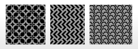 Geometric set of seamless black and gray patterns. Simple vector graphicsのイラスト素材