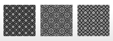 Geometric set of seamless black and gray patterns. Simple vector graphicsのイラスト素材