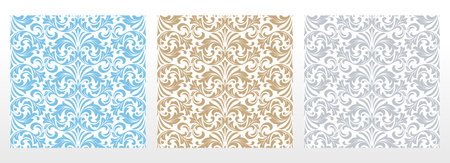 Wallpapers in the style of Baroque.. Set of colored floral ornaments. Seamless vector backgrounds Graphic patterns for fabric, wallpaper, packaging. Ornate Damask flower illustrationのイラスト素材