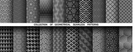 Geometric set of seamless black and gray patterns. Simple vector graphicsのイラスト素材