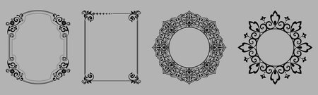 Set of decorative frames Elegant vector element for design in Eastern style, place for text. Floral black and gray borders. Lace illustration for invitations and greeting cardsのイラスト素材